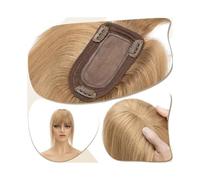 Extensiones de cabello con clip de base de seda de 7 x 12,5 cm, extensiones de cabello humano real con flequillo, 150 % pelo grueso, extensiones de cabello liso agregan volumen (rubio oscuro, 35,5 cm)