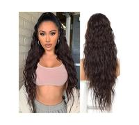 Extensiones de cabello con clip de cola de caballo con cordón de salud, cabello humano brasileño, peluca de cola de caballo, postizo ondulado de agua para mujeres cuidado personal (marrón mediano, 26