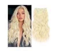Extensiones de cabello con clip de onda de agua de 20 "de largo, 4 extensiones de cabello sintético de aspecto natural for mujeres, extensión de cabello rizado ondulado de 180 g con 11 clips Easy Inst
