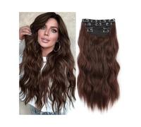 Extensiones de cabello con clip de onda de agua de 20 "de largo, 4 extensiones de cabello sintético de aspecto natural for mujeres, extensión de cabello rizado ondulado de 180 g con 11 clips Easy Inst