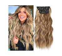 Extensiones de cabello con clip de onda de agua de 20 "de largo, 4 extensiones de cabello sintético de aspecto natural for mujeres, extensión de cabello rizado ondulado de 180 g con 11 clips Easy Inst