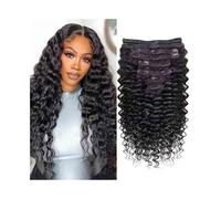 Extensiones de cabello con clip Deep Wave Clip in Hair Extensions Real Human Hair for Black Women, 8Pcs Double Weft Brazilian Remy Hair Curly Wave Clip in Extensions Natural Black Piezas de cabello pa