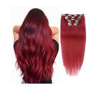 Extensiones de cabello con clip Extensiones de cabello con clip Piezas de cabello humano real 7 piezas por juego Extensiones de cabello rojo vino Extensiones con clip de cabello humano virgen 100% Rem