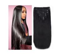 Extensiones de cabello con clip Extensiones de cabello humano liso con clip, extensión de cabello humano Remy brasileño for mujeres, 8 piezas por juego con 18 clips, extensiones con clip de doble tram