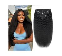 Extensiones de cabello con clip Extensiones de cabello humano liso rizado con clip, 4.23 oz/juego, 8 unidades, color negro natural, sin costuras, extensiones de cabello Remy de 40,6 a 26.0 in Piezas d