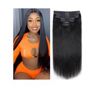 Extensiones de cabello con clip Extensiones de cabello liso con clip Extensiones de cabello humano real for mujeres negras Extensiones con clip de cabello Remy brasileño suave y sedoso 8 piezas 120 g