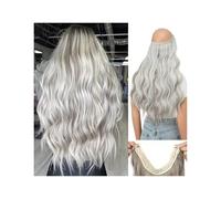 Extensiones de cabello con clip invisibles de ondas sintéticas, línea de pescado, ombre, extensión de cabello rubio falso de una pieza, peluca rubia falsa para mujeres (rubio ceniza fresca, 45 cm)