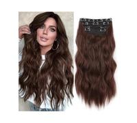 Extensiones de cabello con clip ondulado de agua, 4 extensiones de cabello sintético de aspecto natural for mujeres, 20 ", 180 g, extensión de cabello rizado ondulado largo con 11 clips(Golden Brown)