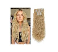 Extensiones de cabello con clip para uso diario, 6 unidades, ondulado largo, ondulado, sintético, para mujer, 56 cm (rubio miel)