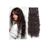 Extensiones de cabello con clip para uso diario, 6 unidades, ondulado largo, sintético, para mujer, 56 cm (marrón negro)