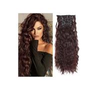 Extensiones de cabello con clip para uso diario, 6 unidades, ondulado largo, sintético, para mujer, 56 cm (rojo oscuro)