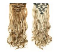 Extensiones de cabello con clip Pelo sintético 140 g 7 unids/lote Fibra resistente al calor Postizos ondulados 24 pulgadas Extensiones de Cabello(6H613)