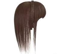 Extensiones de cabello con clip resistentes al calor para mujer, flequillo sintético tejido a mano con diadema, piezas de pelo de volumen grueso para uso diario, 25 cm, marrón y negro (marrón claro 40