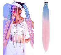 Extensiones de cabello con cola de caballo ombré S-noilite con lazo para mujer, postizo para uso diario, fiesta, disfraz, trenzado DIY, 66 cm, 2 pcs Ponytail,Azul claro a rosa