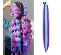 Extensiones de cabello con cola de caballo ombré S-noilite con lazo para mujer, postizo para uso diario, fiesta, disfraz, trenzado DIY, 66 cm, 2 pcs Ponytail,Mezcla de morados Azul rosado