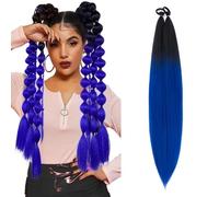 Extensiones de cabello con cola de caballo ombré S-noilite con lazo para mujer, postizo para uso diario, fiesta, disfraz, trenzado DIY, 66 cm, 2 pcs Ponytail,Negro a azul