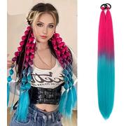 Extensiones de cabello con cola de caballo ombré S-noilite con lazo para mujer, postizo para uso diario, fiesta, disfraz, trenzado DIY, 66 cm, 2 pcs Ponytail,Rojo melocotón a verde lago