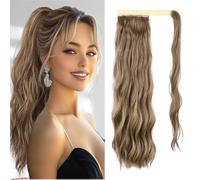 Extensiones de cabello con cola de pony, extensiones de pelo largo ondulado para mujeres, extensiones de pelo sintético con clip en cola de flequillo para mujeres (12/24# marrón y rubio, 56 cm
