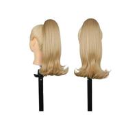 Extensiones de cabello corto negro con cordón para mujeres negras, cola de caballo recta de 35,5 cm, con rizos en el extremo, postizos sintéticos para uso diario(K16)