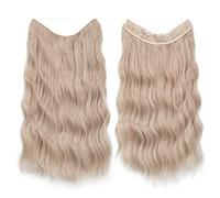 Extensiones de cabello de alambre grueso, rizado, ondulado, invisible, extensión secreta, clip de línea de pez, postizo sintético para mujer, 16 pulgadas, oro rosa