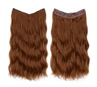 Extensiones de cabello de alambre grueso, rizado, ondulado, invisible, extensión secreta, clip de línea de pez, postizo sintético para mujer, 16 pulgadas, caoba claro B