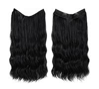 Extensiones de cabello de alambre grueso, rizado, ondulado, invisible, extensión secreta, clip de línea de pez, postizo sintético para mujer, 20 pulgadas, negro azabache