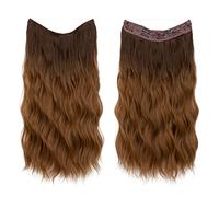 Extensiones de cabello de alambre grueso, rizado, ondulado, invisible, extensión secreta, clip de línea de pez, postizo sintético para mujer, 16 pulgadas, caoba claro A