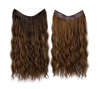 Extensiones de cabello de alambre grueso, rizado, ondulado, invisible, extensión secreta, clip de línea de pez, postizo sintético para mujer, 16 pulgadas, color café