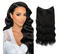 Extensiones de cabello de alambre invisible con alambre transparente, tamaño ajustable con 2 clips de seguridad, pieza de pelo sintético, larga ondulada, diadema secreta, 50,8 cm, color castaño