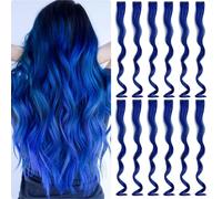 Extensiones de cabello de color Fanguilar, 12 unidades, 20 pulgadas, azul profundo, con clip, arco ris, un color, para fiestas, postizo sint tico