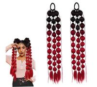 Extensiones de cabello de colores, 2 piezas, trenzas de burbujas de 24 pulgadas, accesorios para el cabello Rave, negro y rojo, ligero, loco para niñas, festivales de música, fiestas temáticas, event