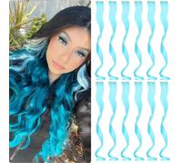 Extensiones de cabello de colores Fanguilar, 12 unidades, 20 pulgadas, azul T, con clip, arco ris, un color, para fiestas, postizo sint tico larg
