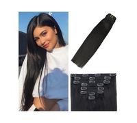 Extensiones de cabello de moda Extensiones de cabello con clip, 240 g, 100% humano liso Remy, 8 unidades, negro natural n.° 1B Suaves(24inches)