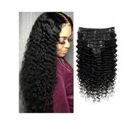Extensiones de cabello de moda Extensiones de cabello rizado 10-26 pulgadas for mujeres negras Clip onda profunda en extensiones humano real 8 piezas brasileño Remy postizos Suaves(22 inches)