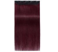 Extensiones de cabello de una pieza de uso diario, 3/4 de cabeza completa con clip en Remy para mujeres, para más volumen (rojo vino, 50 cm)