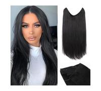 Extensiones de cabello de uso diario, pelo humano, alambre invisible, extensión de cabello con alambre transparente, tamaño ajustable, clips seguros, liso, 4 clips secretos, postizo (18 pulgadas)