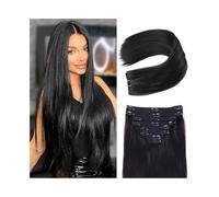 Extensiones de cabello Extensiones de cabello con clip, 8 piezas, extensiones humano Remy brasileño cabeza completa, liso Natural 10 "-26", sin costuras doble trama(Jet Black,26inches 120g)
