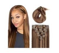 extensiones de cabello Extensiones de cabello con clip Cabello humano real liso, 16-26 pulgadas, 120 g, #4/27 marrón chocolate a rubio caramelo, extensiones de cabello Remy brasileño con clip La mej