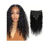 Extensiones de cabello Extensiones de cabello con clip onda profunda, humano real, ondulado rizado for mujeres negras, 8 piezas Remy brasileño 18 clips, 120 g/juego(12inches)