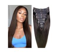 Extensiones de cabello Extensiones de cabello humano con clip n.° 2, extensiones liso, 8 piezas, trama doble, color marrón oscuro(16inches)