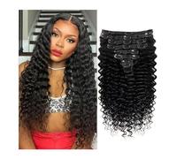 Extensiones de cabello Extensiones de cabello humano con clip onda profunda 4.23 oz, 8 piezas extensiones, real grueso hasta las puntas 18 clips doble trama(14inches)