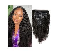 Extensiones de cabello Extensiones de cabello humano con clip onda profunda for mujeres, 8 piezas, extensiones rizado doble trama, Remy grueso hasta las puntas 18 clips(10inches 100g)