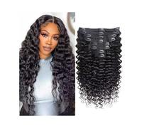Extensiones de cabello Extensiones de cabello humano con clip onda profunda y larga 10 a 26 pulgadas 8 piezas 120 g Remy brasileño rizado negra natural(26inches)