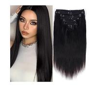 Extensiones de cabello Extensiones de cabello humano con clip, real Remy, gruesas, rectas, extensiones de cabello humano negro for cabello relajado, 7 piezas por juego for mujeres, #1B 120 gramos Exte