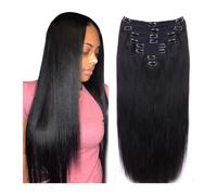 extensiones de cabello Extensiones de cabello humano con clip recto, 8 piezas por juego con 18 clips, extensiones de cabello humano con clip de doble trama, color negro natural for mujeres La mejor ci