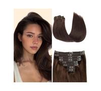 Extensiones de cabello, Extensiones de cabello humano liso castaño con clip. 8 unidades, 120 g, trama doble, cabello Remy auténtico for un volumen sin esfuerzo.,para mujeres(12inch)