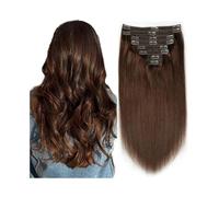Extensiones de cabello Extensiones de cabello humano liso con clip color marrón chocolate n.° 4 Piezas de pelo(24inches)