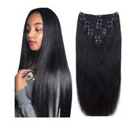extensiones de cabello Extensiones de cabello humano liso de 40,6 a 26.0 in, con clip for mujeres negras, cabello humano brasileño, suave, sedoso, recto, color negro natural, 8 unidades La mejor cinta