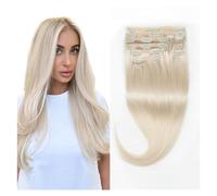 Extensiones de cabello Extensiones de cabello rubio con clip de 14 a 24 pulgadas, cabello humano, extensiones con clip rubio platino, cabello Remy, 7 piezas, clip recto sedoso en cabello humano real C