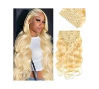 Extensiones de cabello Extensiones de cabello rubio ondulado 613 con clip, 100% humano, 8 unidades/juego, 120 g, for mujer Invisibles(14inches)
